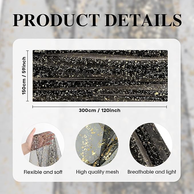 Artoid Mode Black Gold Gauze Table Runner 59x120 Inch 10FT, Glitter Metallic Foil Sheer Dining Wedding Anniversary Holiday Birthday Table Decor for Home Party