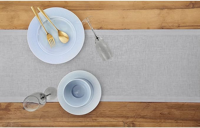 Solino Home Linen Soft Grey Table Runner 108 Inches Long - 100% Pure Linen 14 x 108 Inch Table Runner for Winter, Spring - Fete