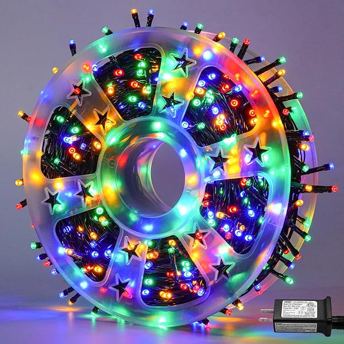 QITONG 500 LED 165ft Christmas String Lights Outdoor Waterproof, Multicolor Lights wiht 8 Modes, Green Wire Twinkle String Lights Plug in