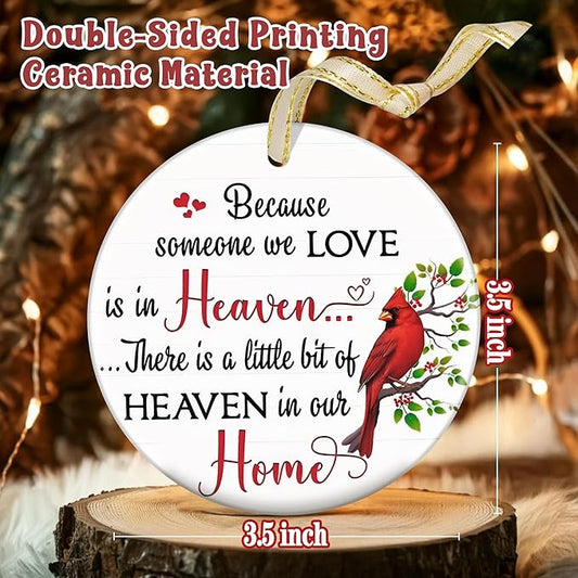 Memorial Christmas Ornament - Cardinal Round Ceramic Decor - Christmas Tree Ornament for Loss of Loved One - Remembrance, Sympathy, Memorial Gift