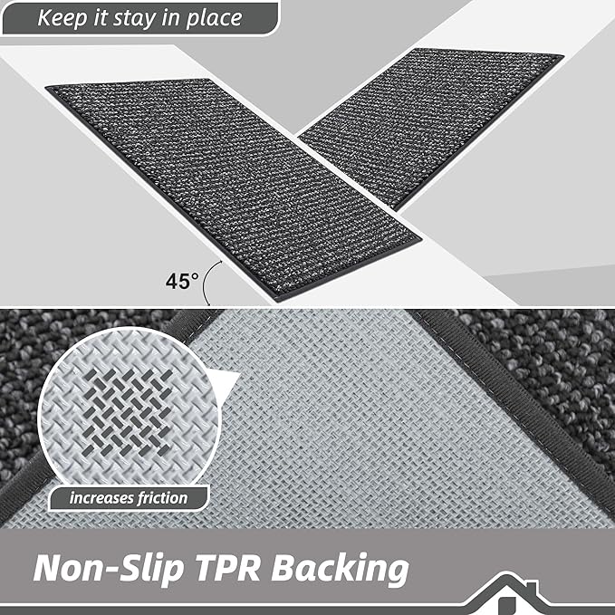 BEQHAUSE Dirt Trapper Door Mat 24" x 36", Non-Slip Washable Doormats Entrance Mat, Dirt Resistant and Absorbent Welcome Mat, Low Profile Floor Mats for Front Back Door and Entryway, Charcoal