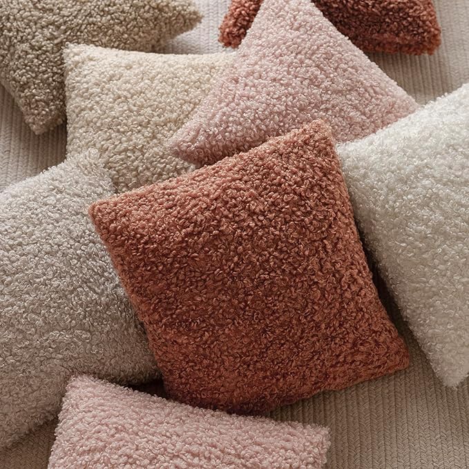 Foindtower 2 Pieces 26x26 Inch Dusty Pink, Faux Fur Throw Pillow Cover Accent Sherpa Furry Pillow Covers Fuzzy Soft Pillowcases Cozy Sheepskin Decorative Fleece Cushion Case for Bed Couch Living Room