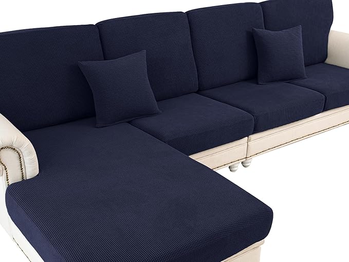 Couch Cushion Cover Seat Cushion Cover Stretch Armchair Cover Separate Sectional Sofa Slipcovers Furniture Protector(1 Piece for Seat or Sofa Backrest, Navy)