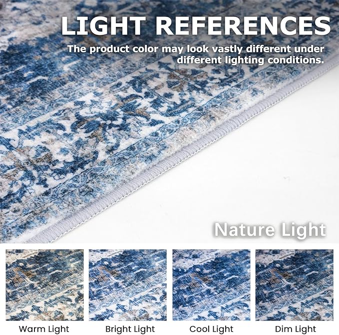 KOZYFLY Runners for Hallways 3x8 Ft Washable Kitchen Runner Rug Boho Runner Rug for Entryway Indoor Blue Printed Oriental Faux Wool Floor Carpet Runner for Bedroom Kitchen Hall