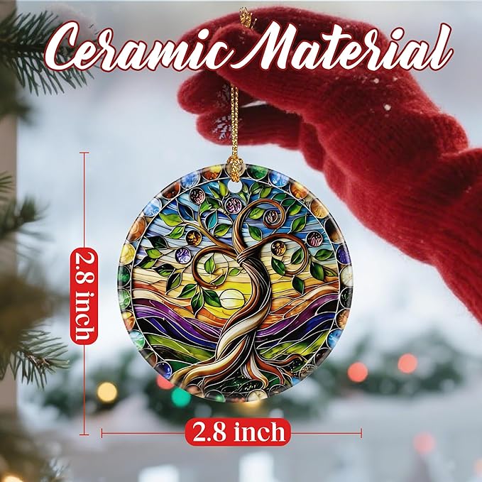 Christmas Ornaments, Dodosky 2.8in Ceramic Tree of Life Ornament, Xmas Decor, Christmas Tree Ornaments, Xmas Decorations for Tree, Holiday Ornament, Lavender Flower Gifts, Gifts for Women, Mom