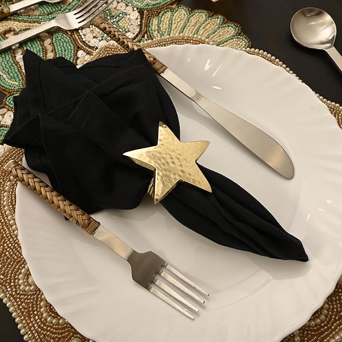 ALPHA Living HOME Napkin Rings Set of 12, Star Napkin Holders, Rustic Napkin Rings, Premium Metal Napkin Ring Bulk for Party Decoration, Dinning Table, Everyday, Family Gatherings (Gold)