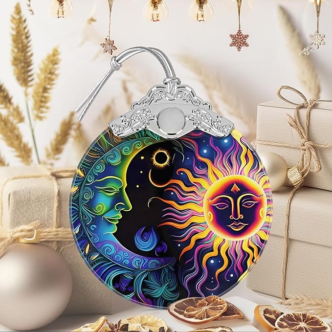Sun Moon Ornament, Christmas Ornaments, Christmas Decorations for Tree, Stained Glass Ornament, Heirloom Keepsake, Gift Exchange, Gift Ideas, Bauble Present
