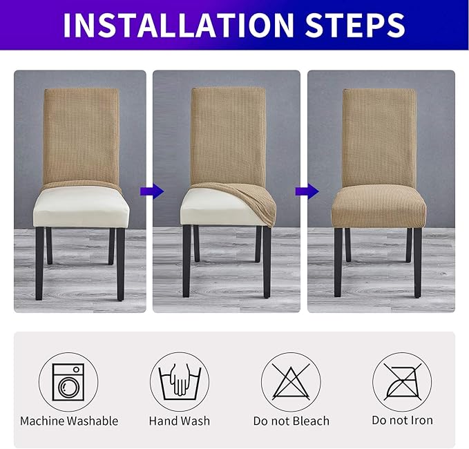 Howhic Stretch Chair Covers for Dining Room Set of 2, Removable Washable Dining Room Chair Covers, Dining Chair Slipcovers Seat Protector, Great Home Decor and Banquet Upholstery (Tan, 2 Pack)
