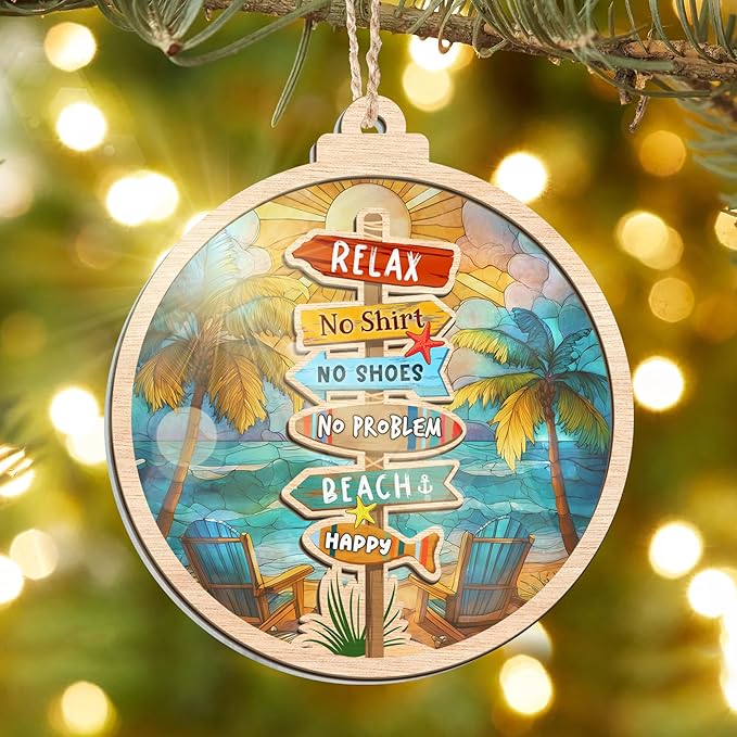 AVERXO Beach Ornament for Christmas Decorations - Suncatcher Christmas Ornaments 2025 - Beach Gifts for Women Men, Ocean Gifts for Mom Dad Friends Couple, Beachy Christmas Ornaments for Ocean Decor