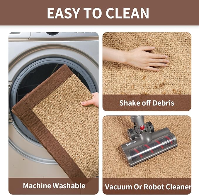 Kitchen Rugs Non Slip Washable, Super Absorbent Kitchen Mats for Floor, Rubber Backing Jute-Like Braid Kitchen Sink Mat Runner Rug Standing Floor Mat, Easy to Clean, Brown 17"x47"