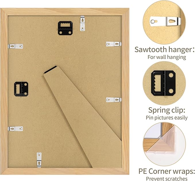 9x12 Picture Frame - 9 x 12 Photo Frame Made of Solid Oak Wood and Real Glass,Display Picture 2 Opening 5x7 with Mat or 9x12 Without Mat for Wall & Tabletop(Color Natural Oak)
