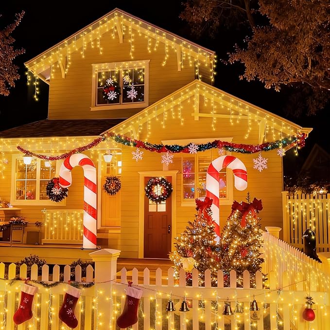 YEGUO 66ft 800 LED Icicle Lights Outdoor, 160 Drops Icicle Christmas Light Connectable, 8 Modes Warm White Xmas Icicle Lights with Memory Timer