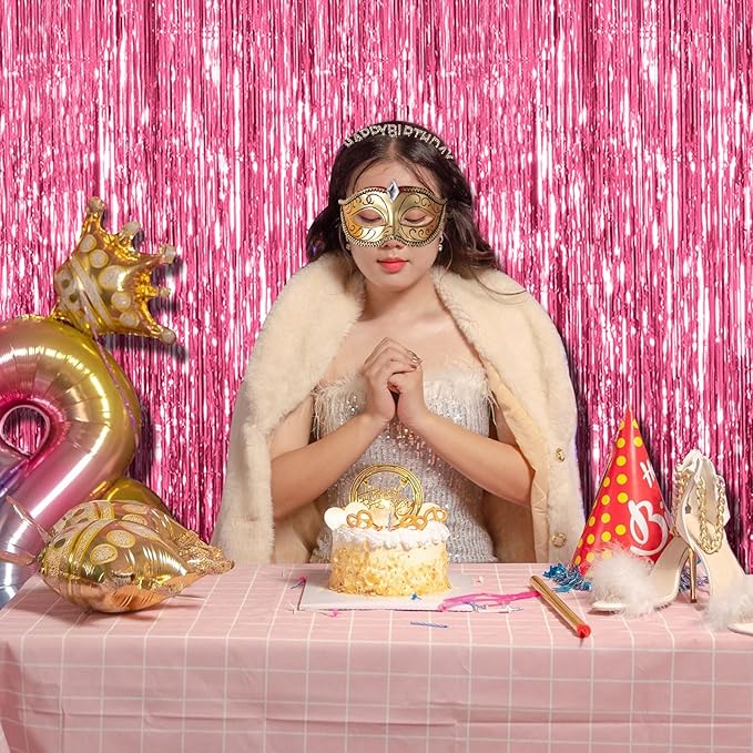 20 Pack Pink Backdrop Decorations - Tinsel Curtain Party Backdrop Foil Fringe Birthday Photo Booth Streamer Backdrop Pink Theme Bachelorette Graduation Decorations