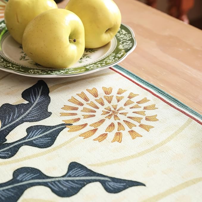 Beige Rectangular Christmas Table Runner 87 Inches Long,Farmhouse Linen Flower Table Runners with Orange and Red Floral,Fall Decorations for Home Thanksgiving Party.12*87"-Tijuana