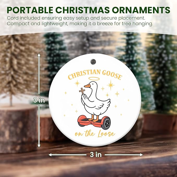 TEEZWONDER Christmas Funny Christian Gifts for Women Men - Ceramic Christian Christmas Ornaments 2025 - Religious Gifts for Friend Coworkers, Stocking Stuffers White Elephant Gifts, Goose Ornament