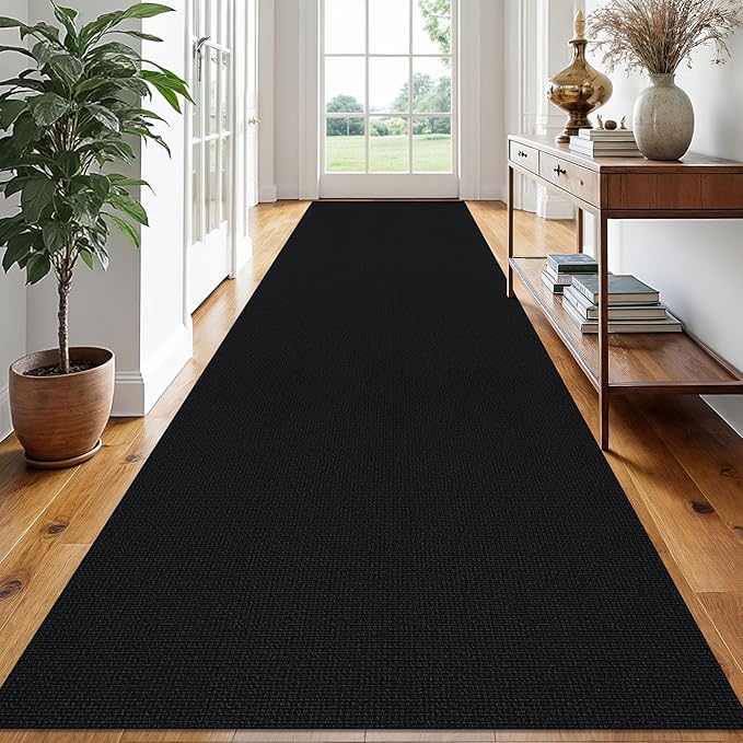 EARTHALL Extra Long Runner Rug 3x16 Ft Washable Runners for Hallways Cotton Non Slip Entryway Runner Braided Kitchen Runner Indoor Outdoor Carpet Runners for Hotels, Hall, Stair, Black