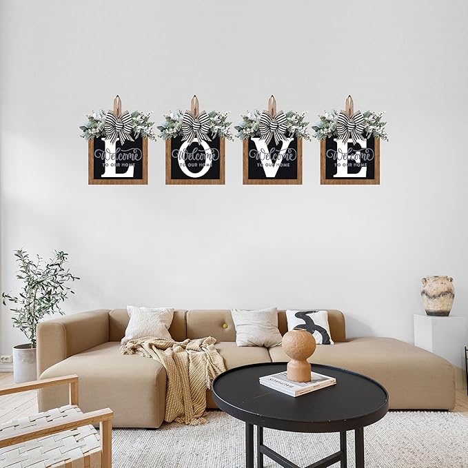 14’’ Last Name All Year Round Front Door Wreath, 26 Letter Welcome Sign Door Wreaths for Front Door Outside, Welcome Garland and Eucalyptus and Bow Suitable for All Seasons for Outdoor Decoration (J)
