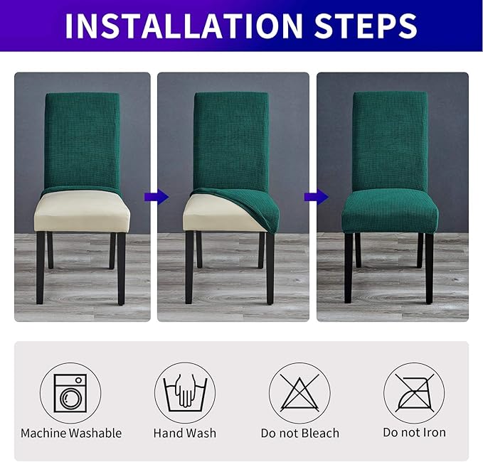 Howhic Chair Covers for Dining Room Set of 4, Stretchy Dining Chair Covers, Textured Jacquard Kitchen Chair Slipcovers, Classy Decor for Home and Banquet (Hunter, 4 Pack)