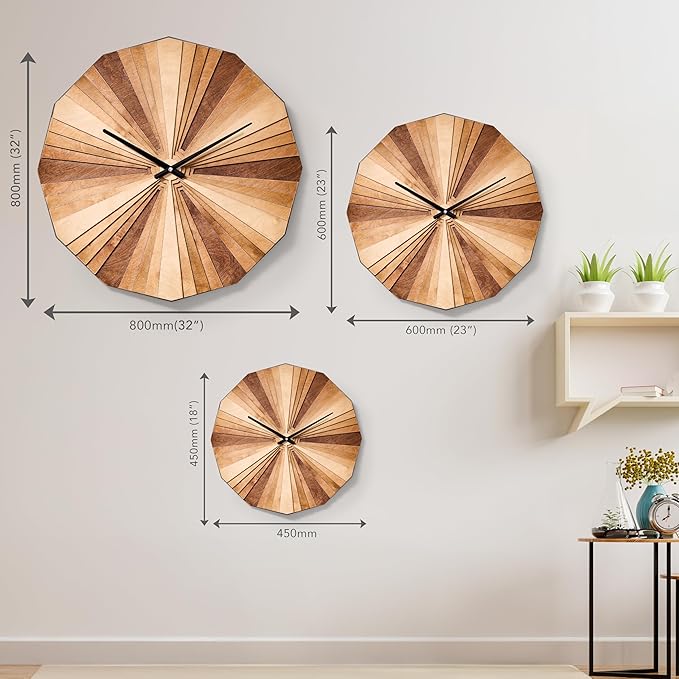 Parametric Wood Wall Clock, 3D Birch Plywood Layered Acoustic Wooden Decorative Clock (Medium)