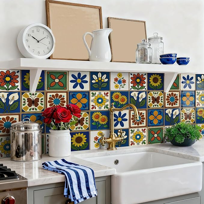 24Pcs Peel and Stick Backsplash Tile Stickers 5.9x5.9 Inch, Waterproof Removable Self-Adhesive Wall Decals for Kitchen, Bathroom