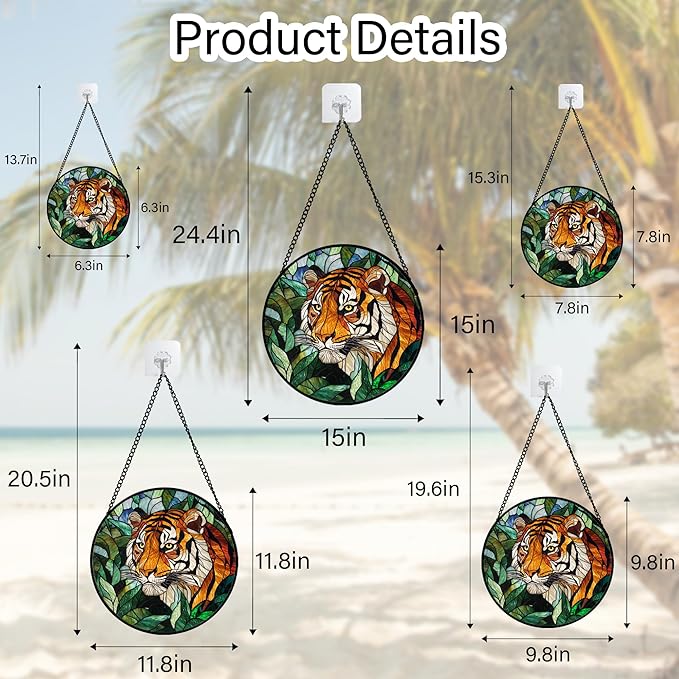 Stained Glass Window Hanging, Fierce Tiger Sun Catcher for Door Home Decor Wild Animals Suncatcher Christmas Mother's Day Birthday Gifts for Women Men Mom and Nana 7.8 in