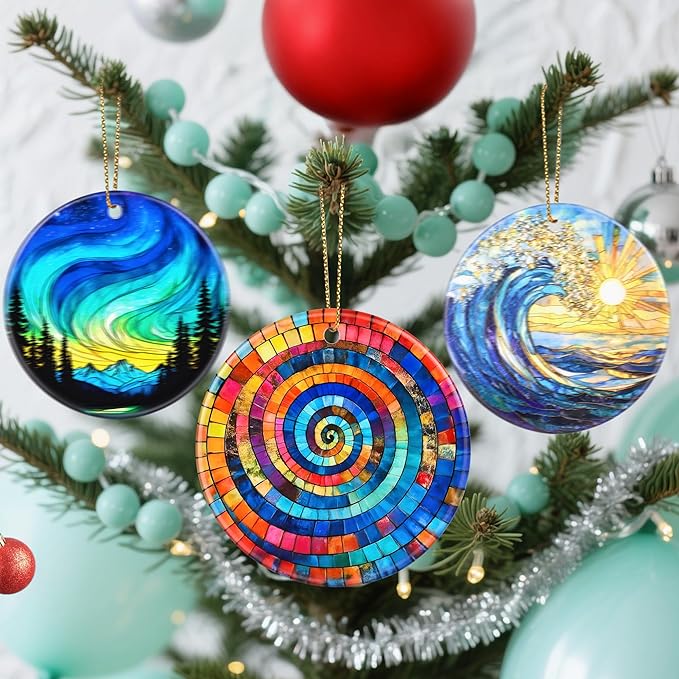 Christmas Ornaments, Dodosky 2.8in Ceramic Rainbow Spiral Ornament, Xmas Decor, Christmas Tree Ornaments, Xmas Decorations for Tree, Holiday Ornament, Gifts for Art Lovers, Idea Gifts for Women Friend