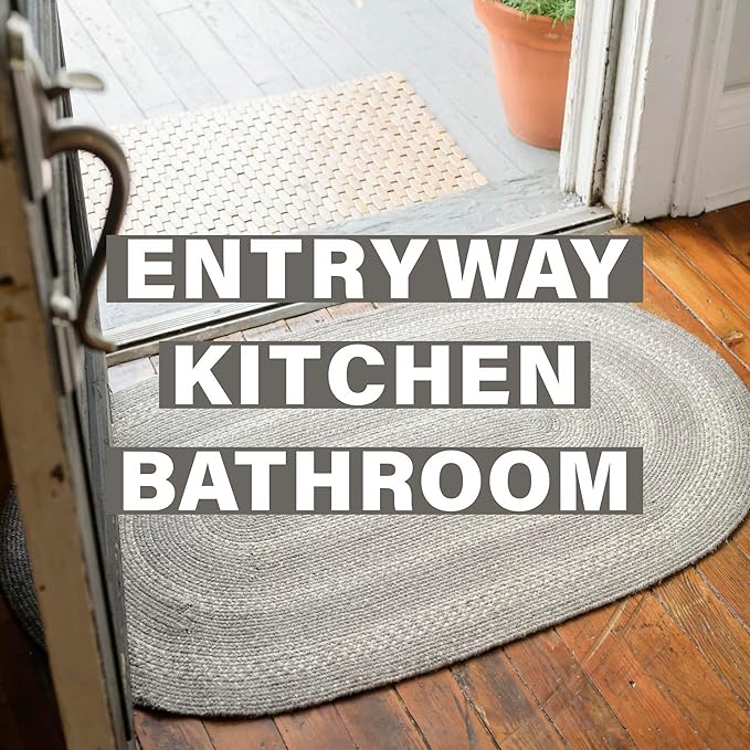 Homespice Grey Cloud Jute Braided Rugs 27x45 - Jute Country Kitchen Rugs for Farmhouse Decor