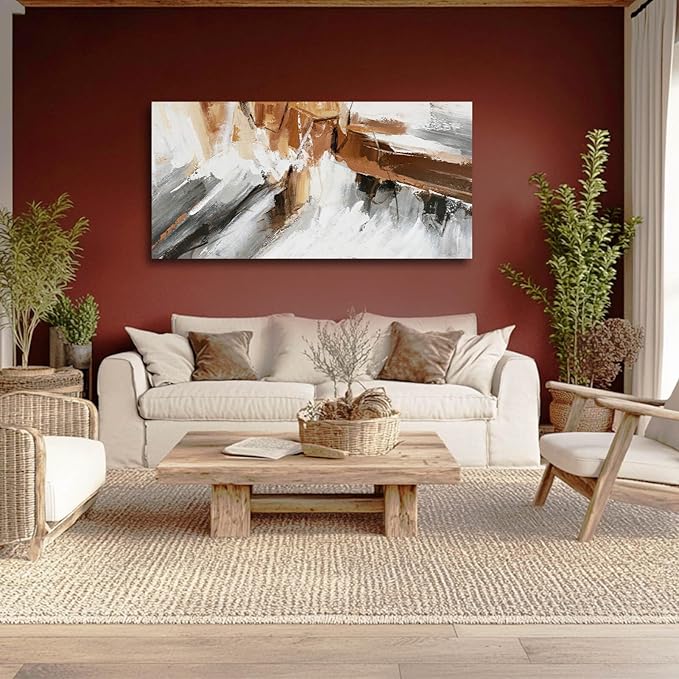 Graffiti Art Pictures Abstract Canvas Paintings White and Brown Poster Print 24"x48" Artwork for Bedroom Office Decorations