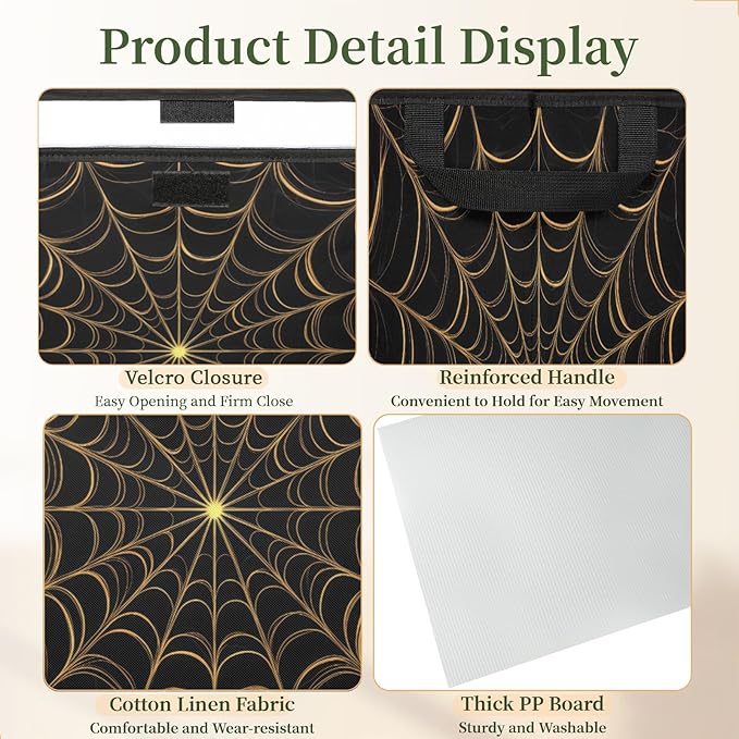 Closet Storage Bins with Lids, Gothic-style Spiders Web Storage Baskets for Organizing, Large Cube Box Closet Organizers with Handles, Home Office Decorative Wardrobe Boxes for Organization (27 Quart)