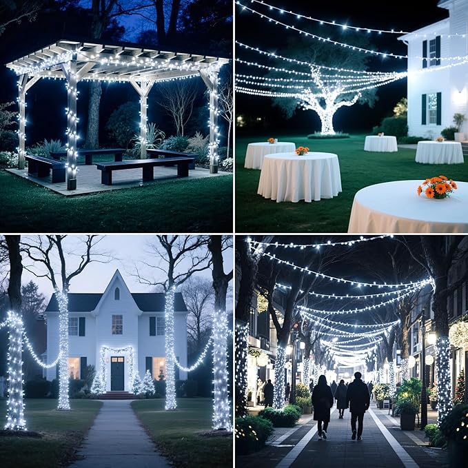 394 FT 1000 LED Christmas Lights Outdoor String Lights 8 Modes & Timer Twinkle Fairy Lights Plug in Waterproof LED String Lights for Xmas Yard Tree Patio Wedding Holiday Party Decorations (Cool White)