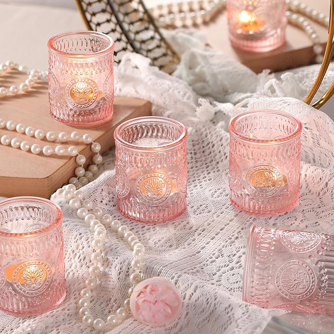 36 Pcs Pink Votive Candle Holders, Glass Tea Light Candle Holders for Wedding Centerpiece, Table Centerpiece, Home and Party Decorations