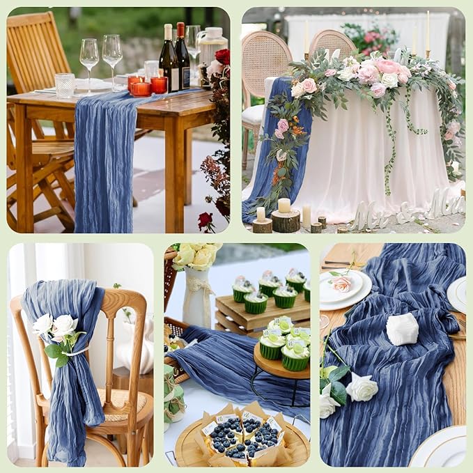 Wokceer Cheesecloth Table Runner 6Pack 10FT Blue Christmas Gauze Cheese Cloth Table Runner for Party Long Rustic Sheer Table Runners for Baby Bridal Shower Wedding Easter Table Decor