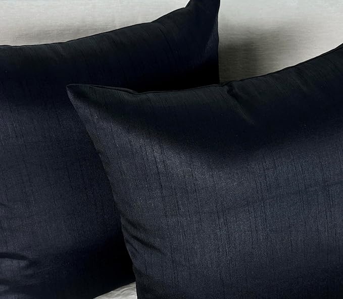 Aiking Home 12x24 Inches Faux Silk Rectangular Throw Pillow Cover, Zipper Closure, Black (Set of 2)