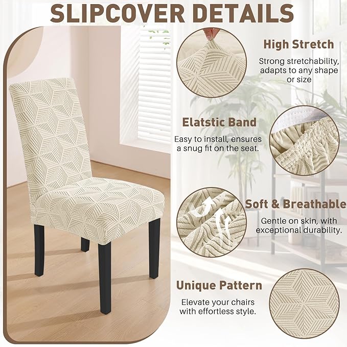 YEMYHOM Dining Chair Covers Set of 2, Stretch Dining Room Parsons Chair Slipcover, Removable Washable Furniture Protector for Home, Kitchen, Banquet (Beige)