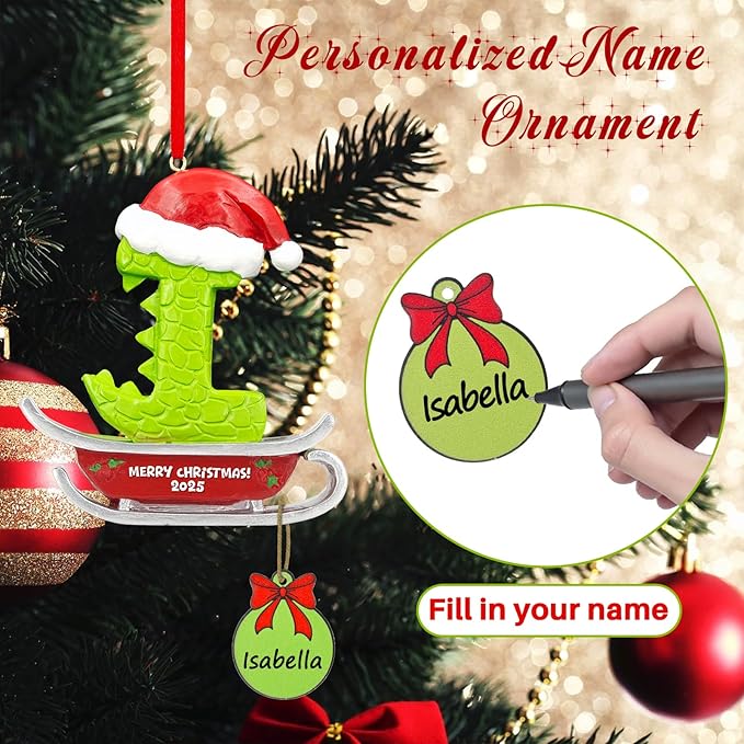 26 Letter Ornaments for Christmas Tree Decoration,Personalized Letters Ornaments, Initial Christmas Ornament, Hanging DIY Letter Xtmas Dinosaur Ornament, Gifts for Family Friends (I)