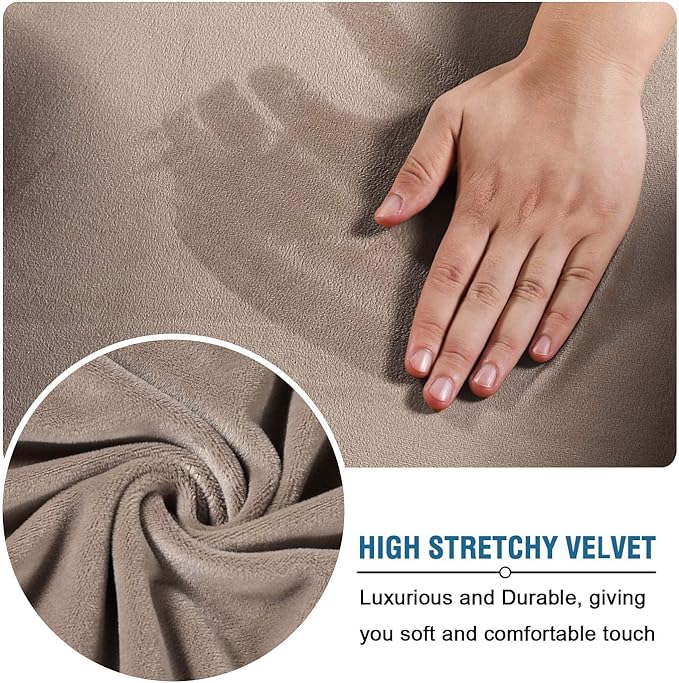 H.VERSAILTEX Square Ottoman Covers Ottoman Slipcover Square Footstool Protector Covers Storage Stool Ottoman Covers Stretch with Elastic Bottom, Feature Real Velvet Plush Fabric, Taupe