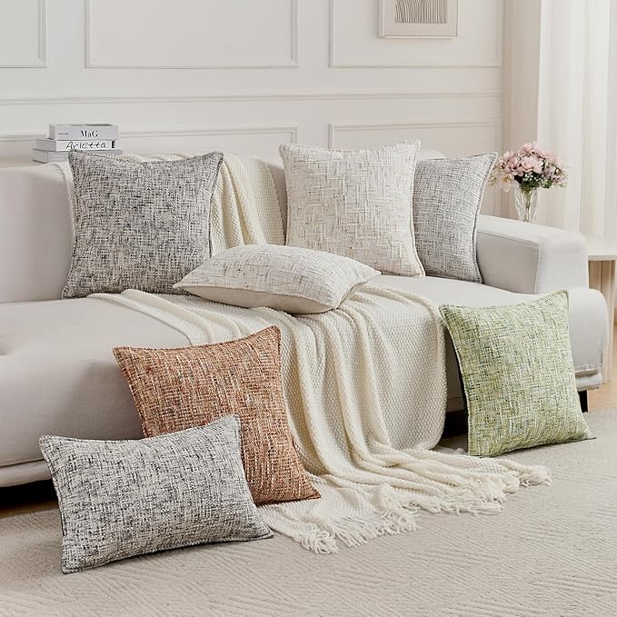 FUTEI Black Decorative Throw Pillow Covers 18x18 Inch Set of 2,Soft Chenille Tweed Textured Cushion Case,Modern Home Decor for Couch Bed Living Room
