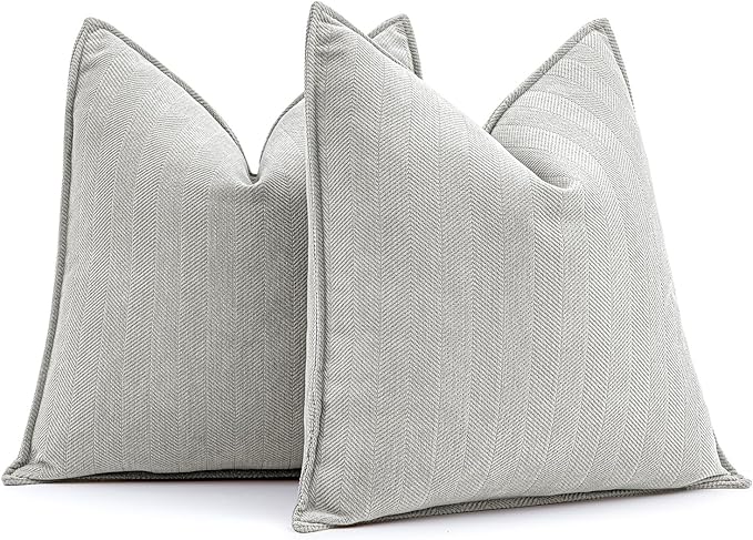 MIULEE Pack of 2 Light Grey Decorative Pillow Covers 18x18 Inch Soft Chenille Luxurious Couch Throw Pillows Farmhouse Cushion Covers with Elegant Design for Sofa Bedroom Living Room Home Decor