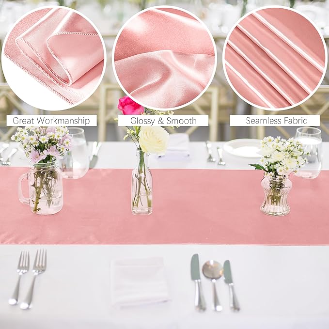 Aneco 4 Pack Satin Table Runner 12 x 108 Inch Long Bright Silk and Smooth Fabric Party Table Runner for Wedding Banquet Party Decoration- Rose Gold