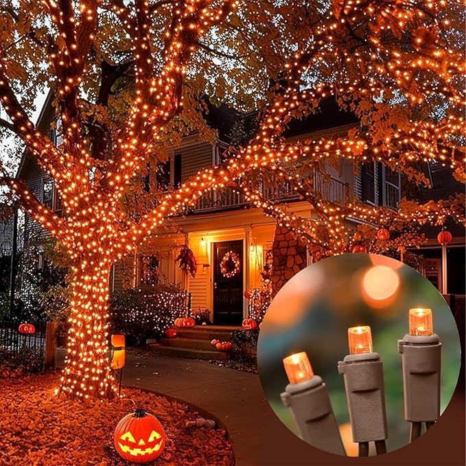 LAMPHOME Orange Halloween Lights- 21.6FT100 LED Christmas Lights, Mini led String Light for Indoor Outdoor Home Holiday Party Wedding Independence Day Decoration