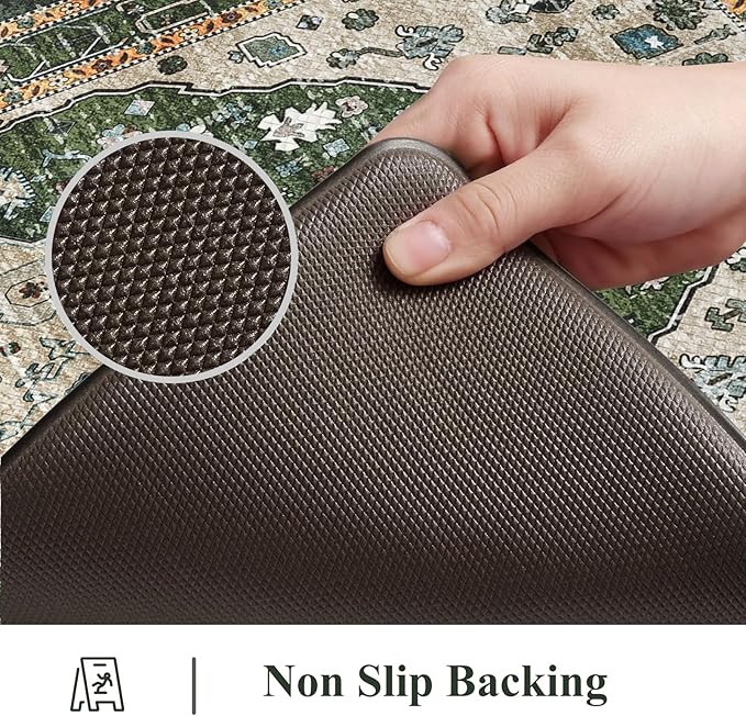 Collive Boho Kitchen Mats for Floor, Cushioned Anti Fatigue Kitchen Rug Set of 2, Non-Skid Waterproof Sink Rugs Comfort Standing Mat for Laundry, Office, Desk, Green