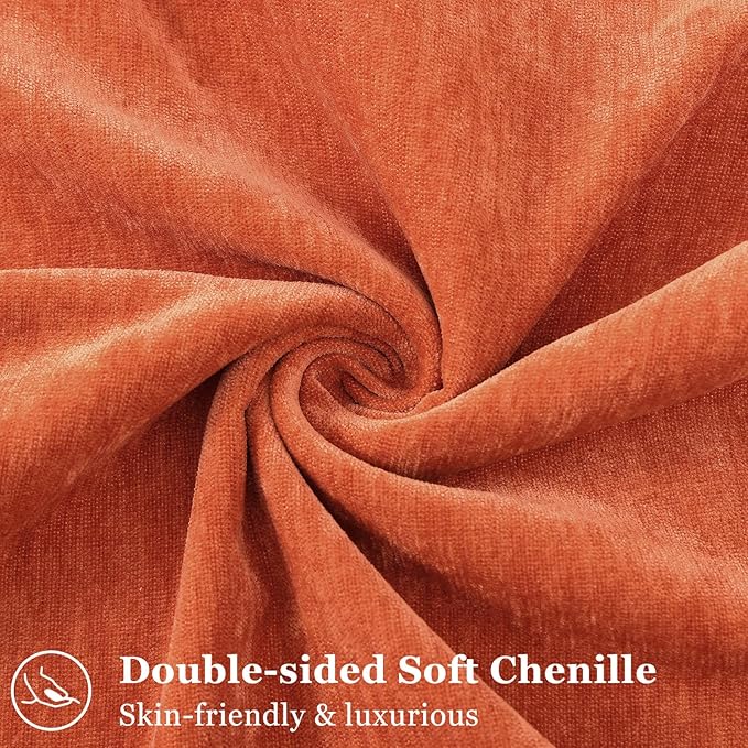 decorUhome Christmas Couch Throw Pillow Covers 20x20 Set of 2, Decorative Soft Euro Velvet Neutral Chenille Pillow Covers with Elegant Design for Sofa Bed Living Room Home Decor, Rust