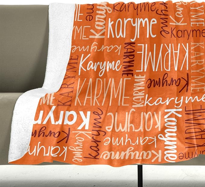 Personalized Blankets with Names Baby Gifts for Girls Boys Custom Soft Fleece and Sherpa Name Blanket for Kids and Adults Birthday for Daughter Son Granddaughter Grandson (Orange)