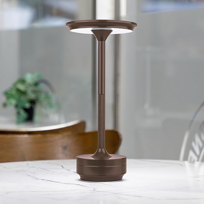 Sadeh Mocha Rechargeable Touch Table Lamp – 110 Hours Battery Life, USB-C Charging, Premium Anodized Metal, 3 Dimming & Color Options, Ideal for Bedroom & Office