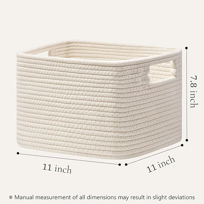 UBBCARE Storage Cubes 4 Pack, 11x 11x 7.8 Cube Storage Bin with Handles, Cotton Rope Baskets for Organizing, Woven Baskets for Shelf, Baby Nursery, Toy Storage, Closet, Classroom, Beige