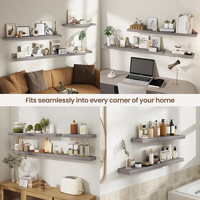 36 Inch Floating Shelves for Wall 2 Pack, 36" Wall Shelves for Books, Storage, Decor, Wall Mounted Floating Shelf with Invisible Brackets for Kitchen, Living Room, Gray