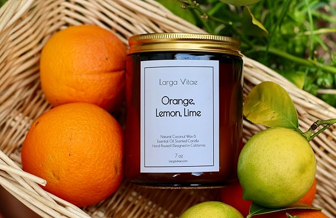 All-Natural Orange, Lemon, Lime Aromatherapy Essential Oil Candle, Safe for People and Pets, Made with Pure Sustainable Organic Vegan Coconut Wax, Allergy Friendly, Non Toxic, Zero Waste