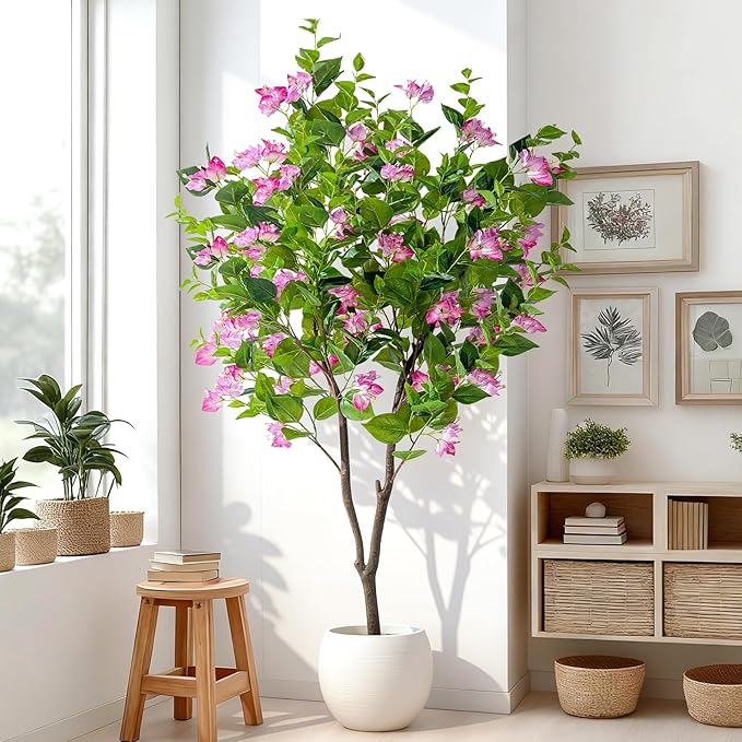 5FT Artificial Bougainvillea Tree Artificial Tree Tall Potted Fake Bougainvillea Trees for Outdoor Indoor Lifelike Potted Faux Plants with Wood Trunk and Flowers Office Wedding Home Decor