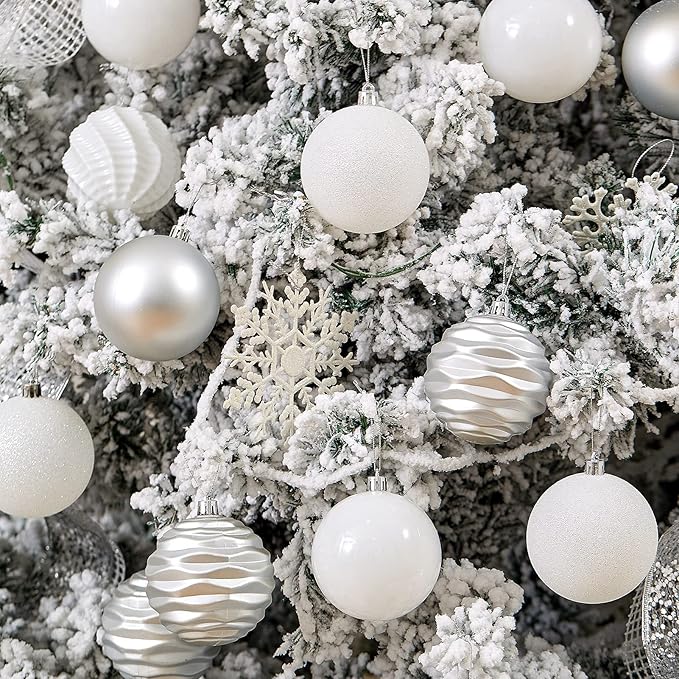 XmasExp 24ct Christmas Ball Ornaments Shatterproof Christmas Ornaments Set Decorations for Xmas Tree Balls 40mm/1.57” (1.57'', Silver)