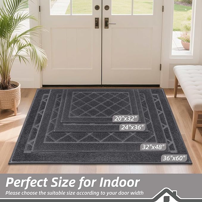 BEQHAUSE Dirt Trapper Door Mat 36" x 60", Doormat Non-Slip Entryway Rugs Washable, Dog Door Mat Stain Resistant and Absorbent Welcome Floor Mat for Front Back Door, Muddy Wet Shoes & Paws, Dark Grey